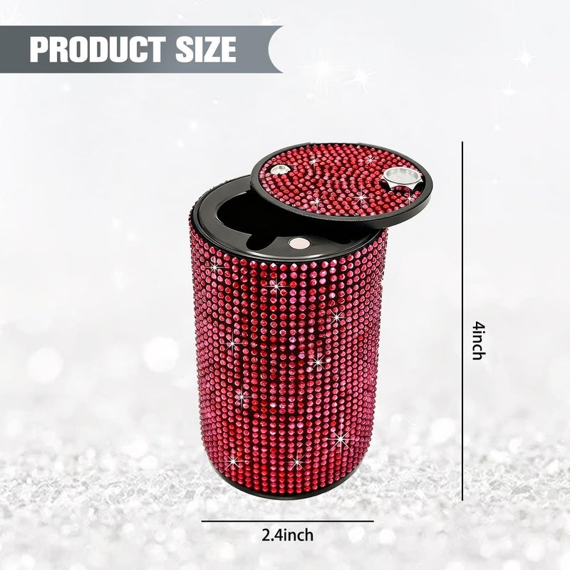 FALVFUN Bling Car Ashtray, Rhinestones Smokeless Smell Proof Vehicle Cup Holder Ash Tray with Lid, Sparkling Diamond Portable Automotive Interior Ashtray, Universal for SUV RV Truck (Red) - Image 1